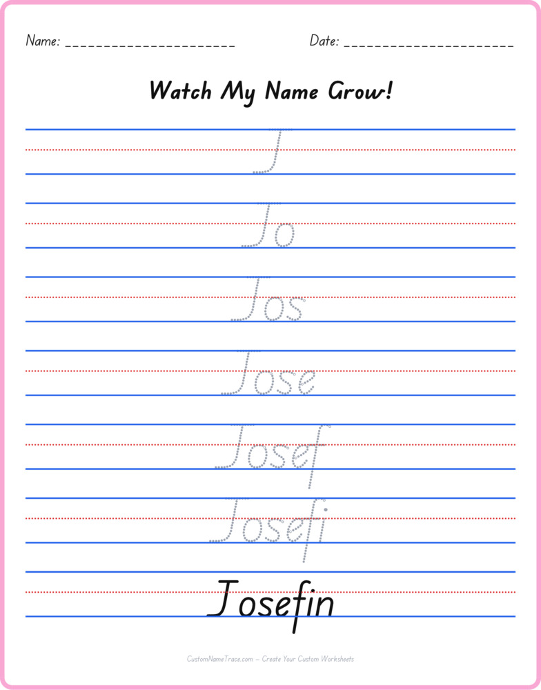 Free Josefin custom name tracing - pyramid free worksheet