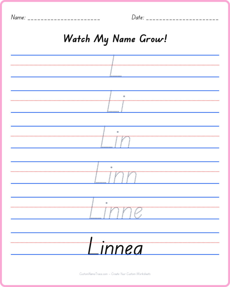 Free Linnea custom name tracing - pyramid free worksheet