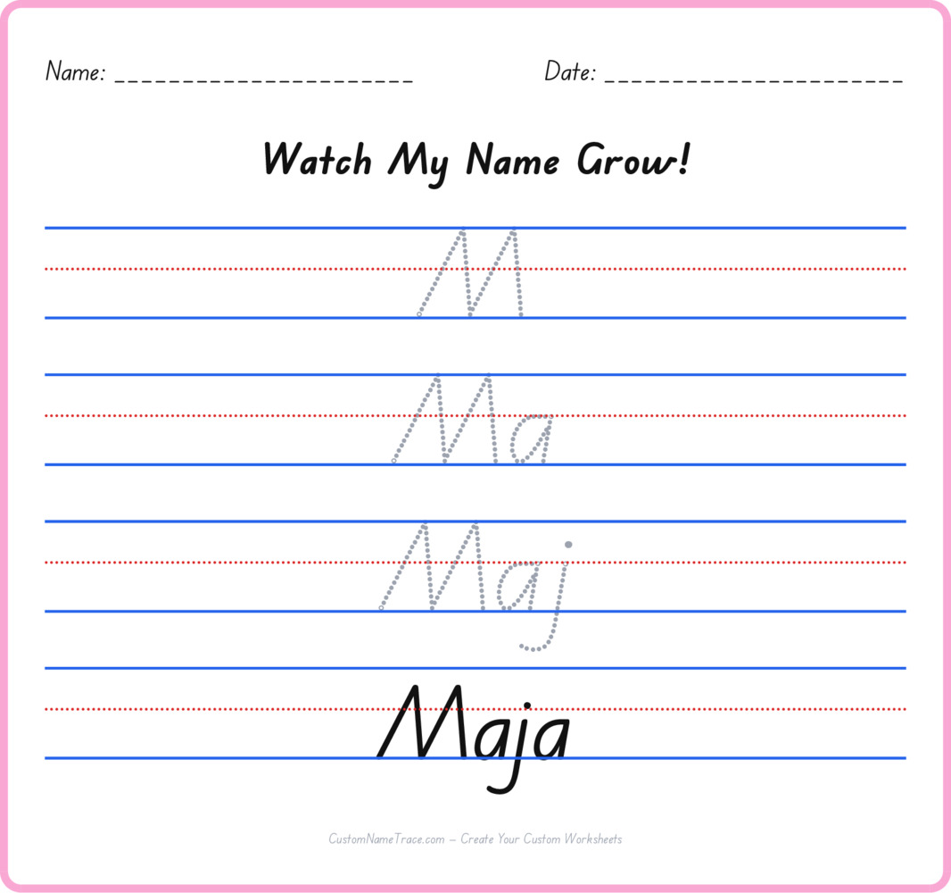 Free Maja custom name tracing - pyramid free worksheet