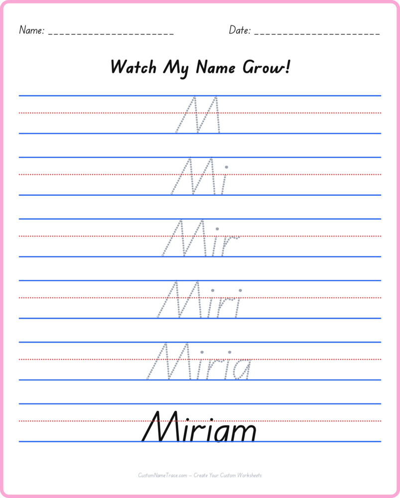 Free Miriam custom name tracing - pyramid free worksheet