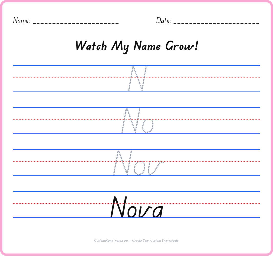 Free Nova custom name tracing - pyramid free worksheet