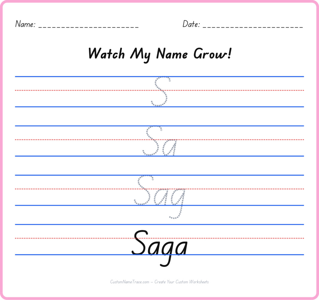 Free Saga custom name tracing - pyramid free worksheet