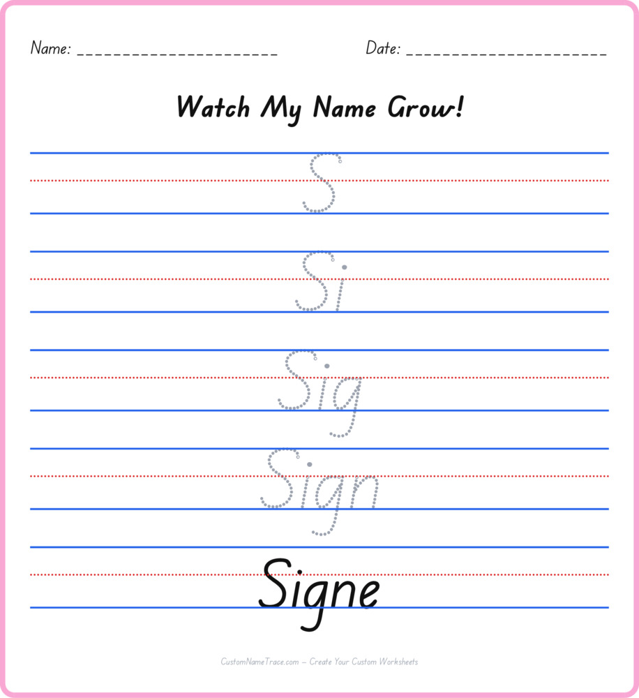 Free Signe custom name tracing - pyramid free worksheet