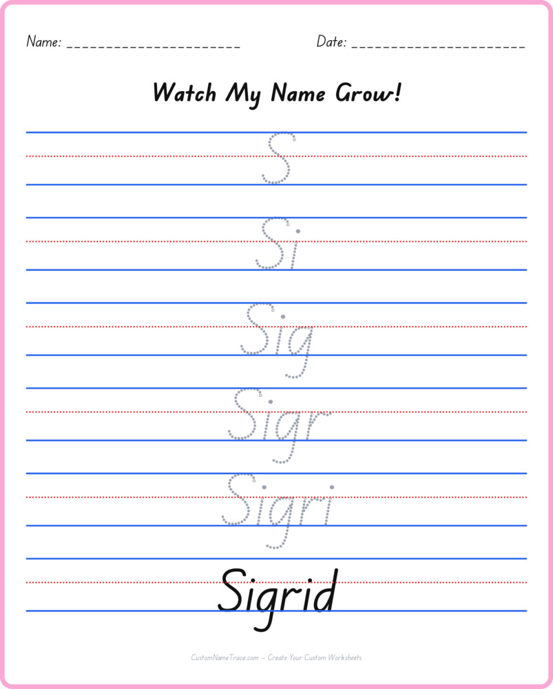 Free Sigrid custom name tracing - pyramid free worksheet