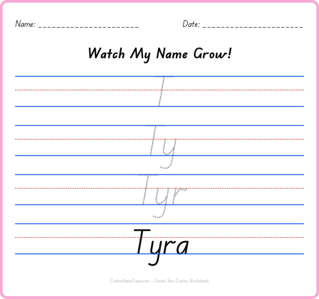 Free Tyra custom name tracing - pyramid free worksheet