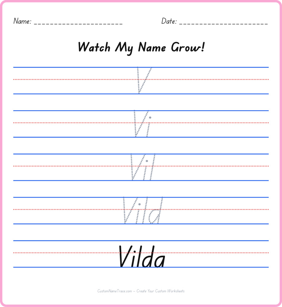 Free Vilda custom name tracing - pyramid free worksheet