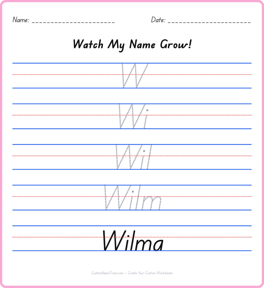 Free Wilma custom name tracing - pyramid free worksheet