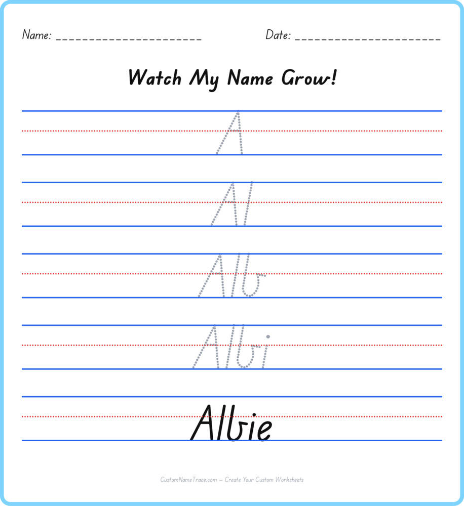 Free Albie custom name tracing - pyramid free worksheet