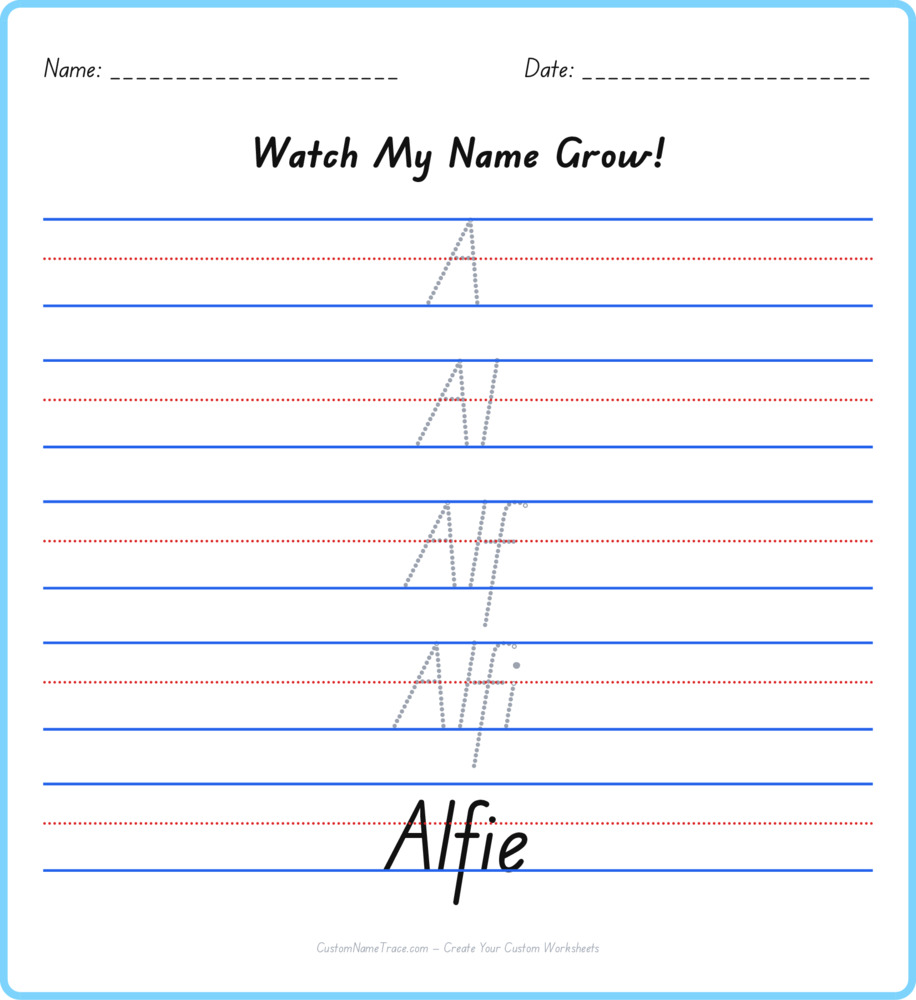 Free Alfie custom name tracing - pyramid free worksheet