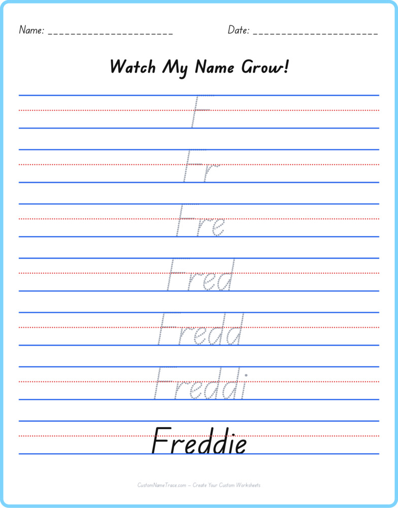 Free Freddie custom name tracing - pyramid free worksheet