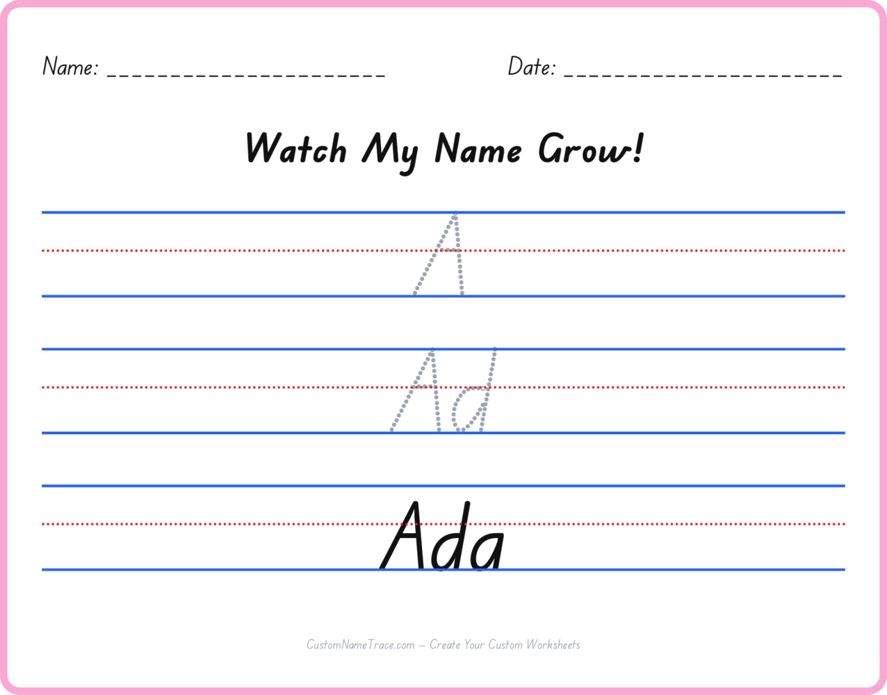 Free Ada custom name tracing - pyramid free worksheet