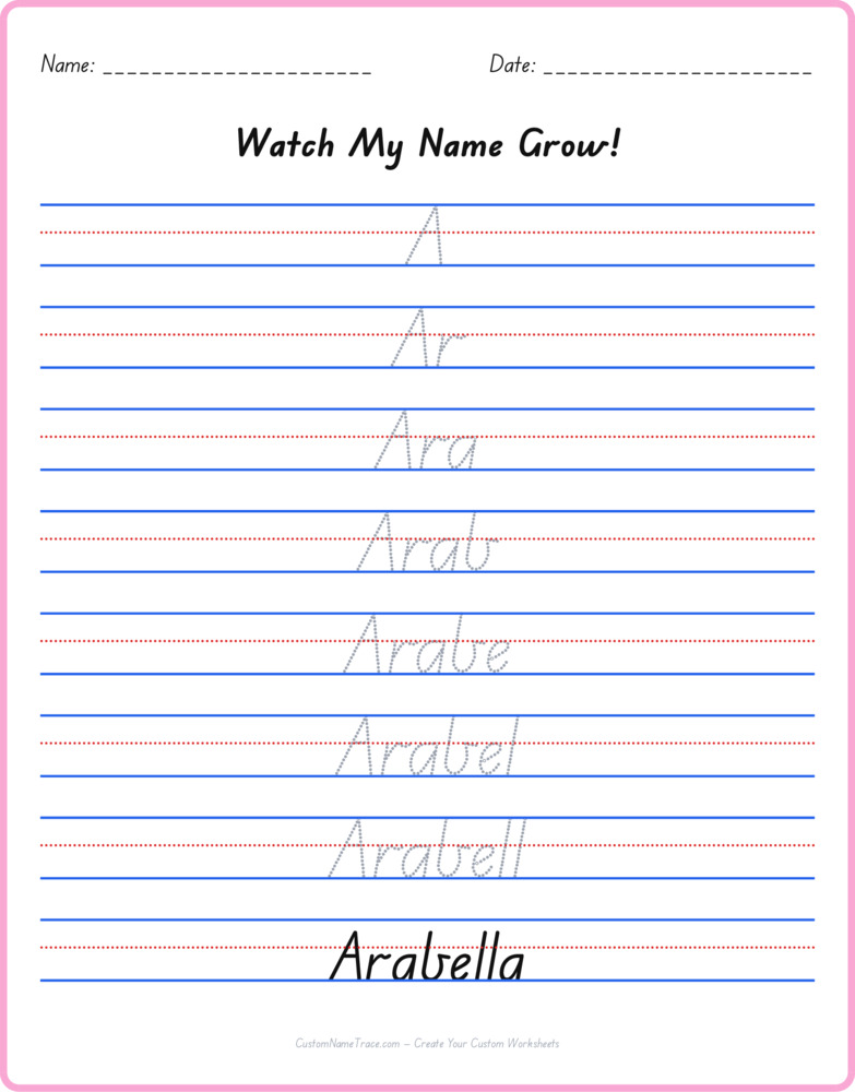 Free Arabella custom name tracing - pyramid free worksheet