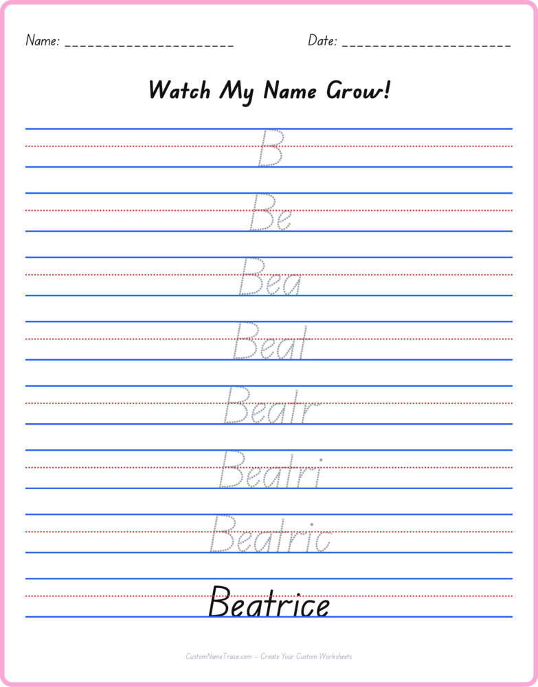 Free Beatrice custom name tracing - pyramid free worksheet