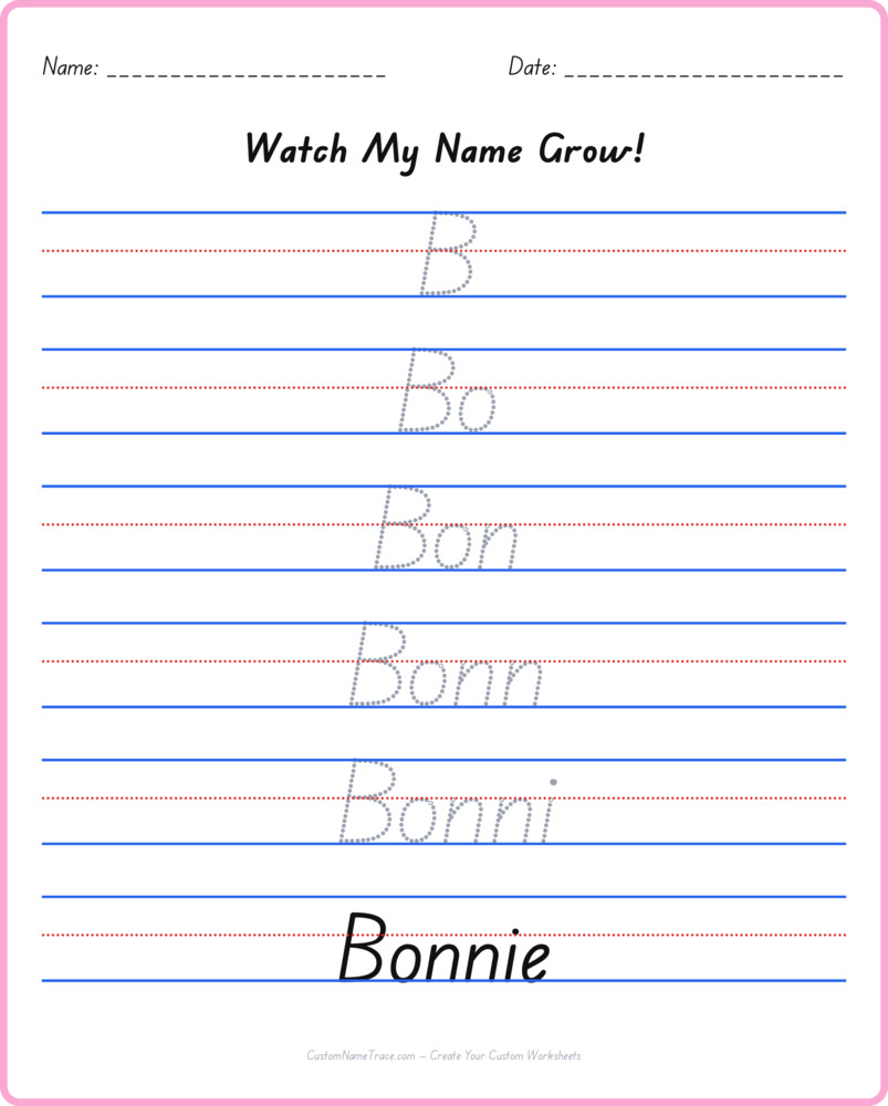 Free Bonnie custom name tracing - pyramid free worksheet