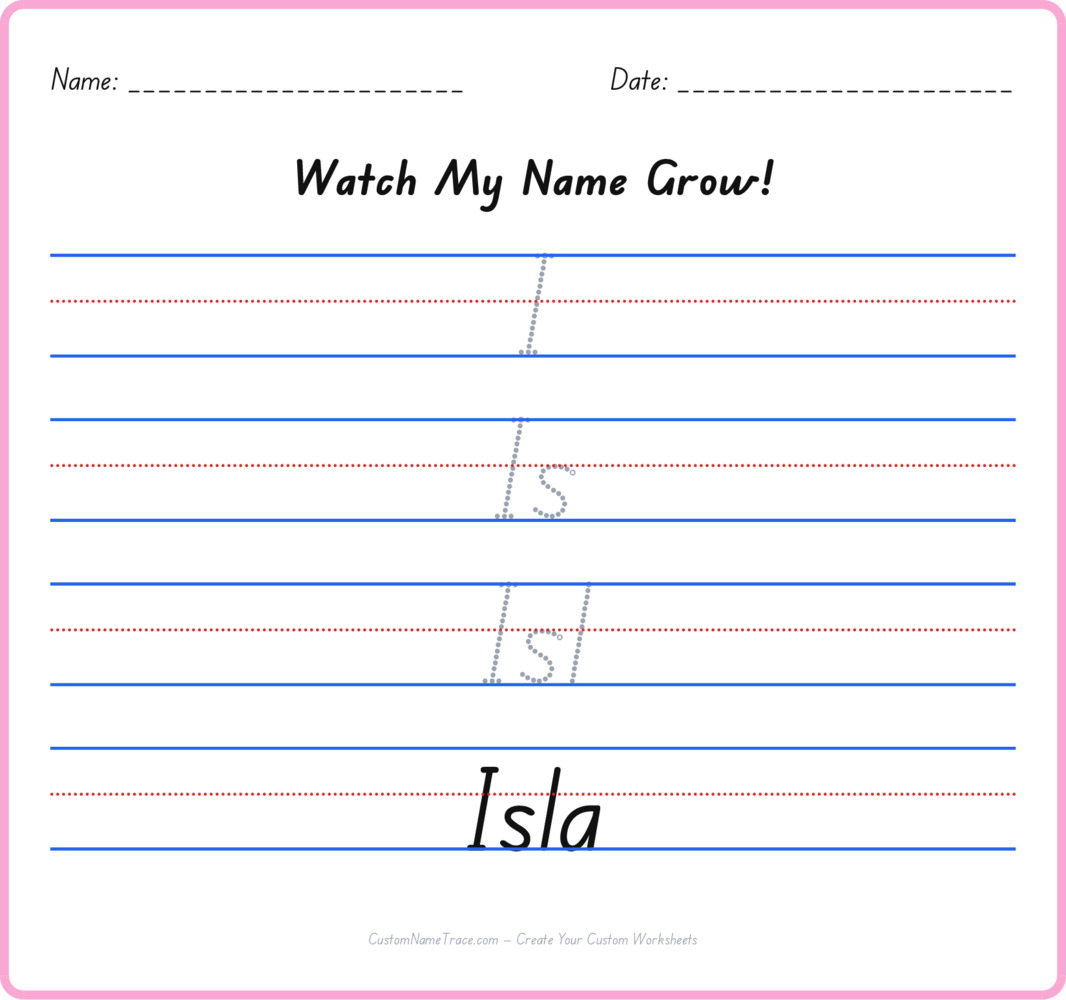 Free Isla custom name tracing - pyramid free worksheet