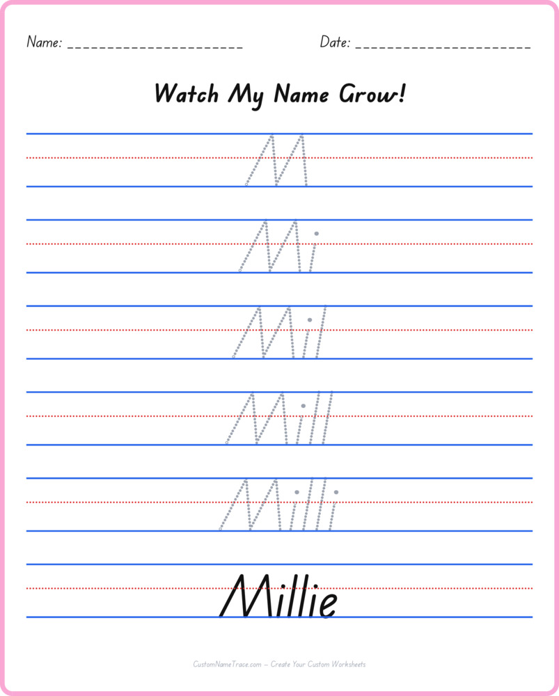 Free Millie custom name tracing - pyramid free worksheet