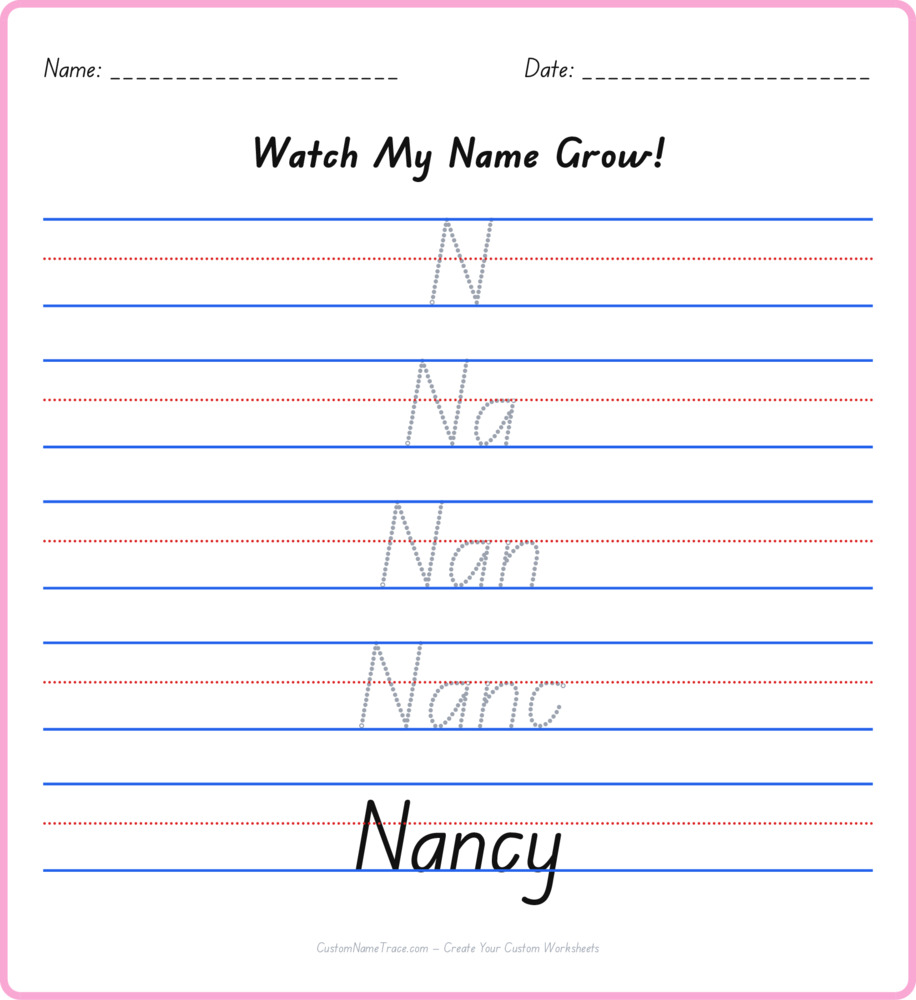 Free Nancy custom name tracing - pyramid free worksheet