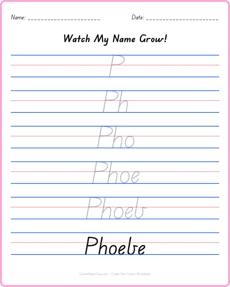 Free Phoebe custom name tracing - pyramid free worksheet