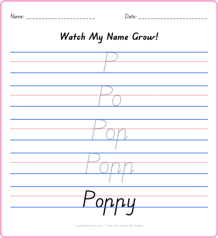 Free Poppy custom name tracing - pyramid free worksheet