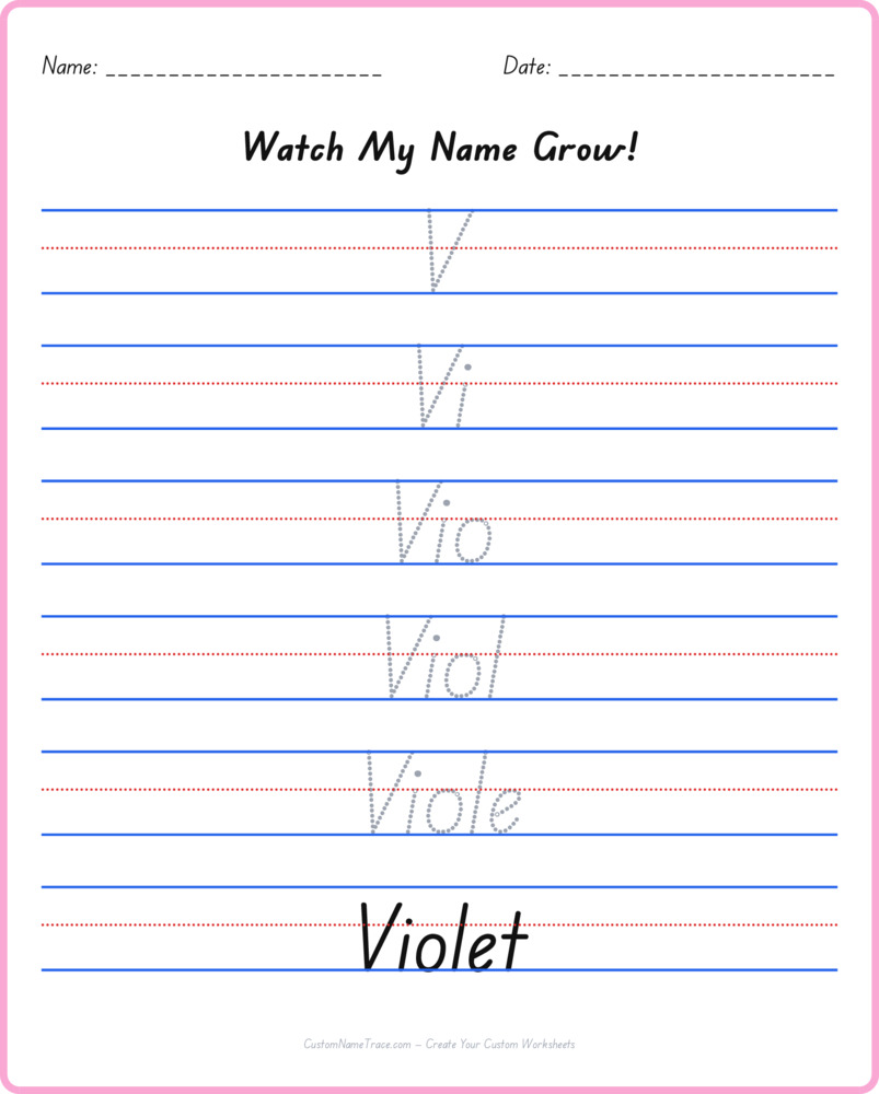 Free Violet custom name tracing - pyramid free worksheet