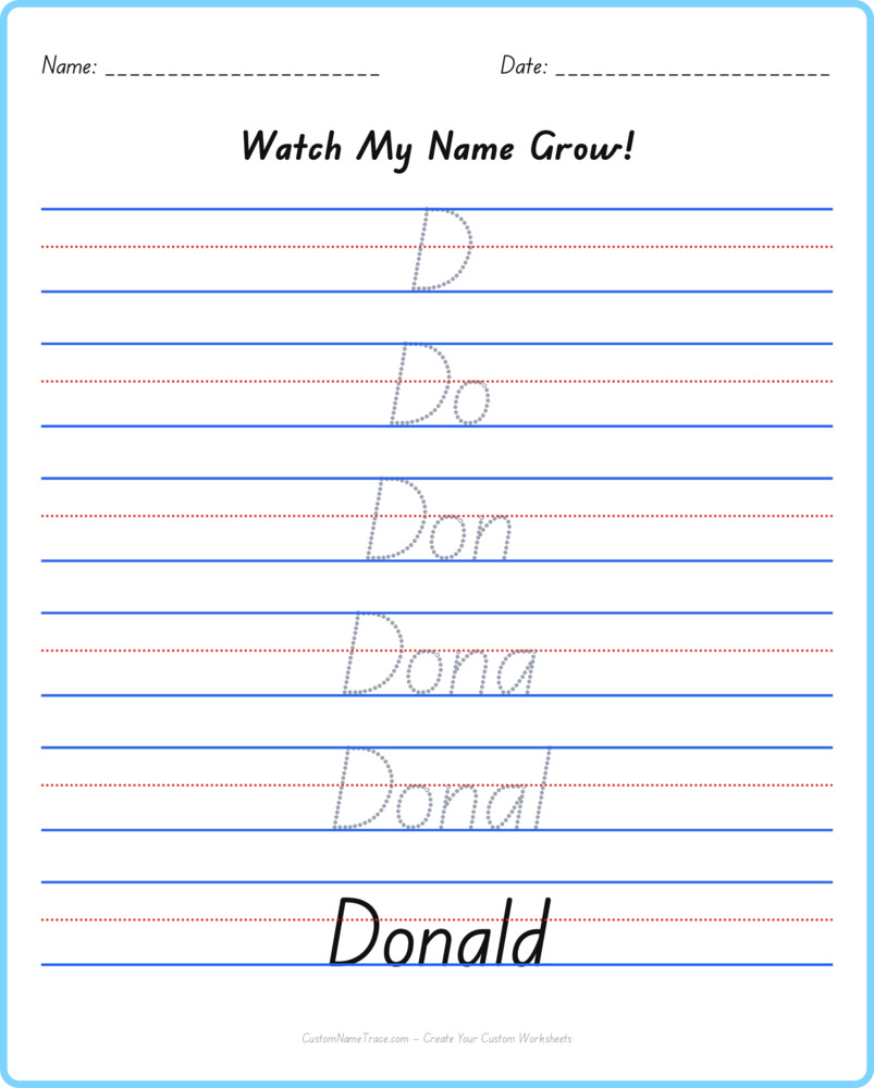Free Donald custom name tracing - pyramid free worksheet