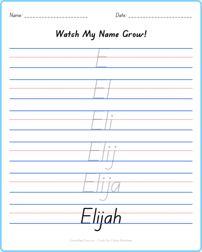 Free Elijah custom name tracing - pyramid free worksheet