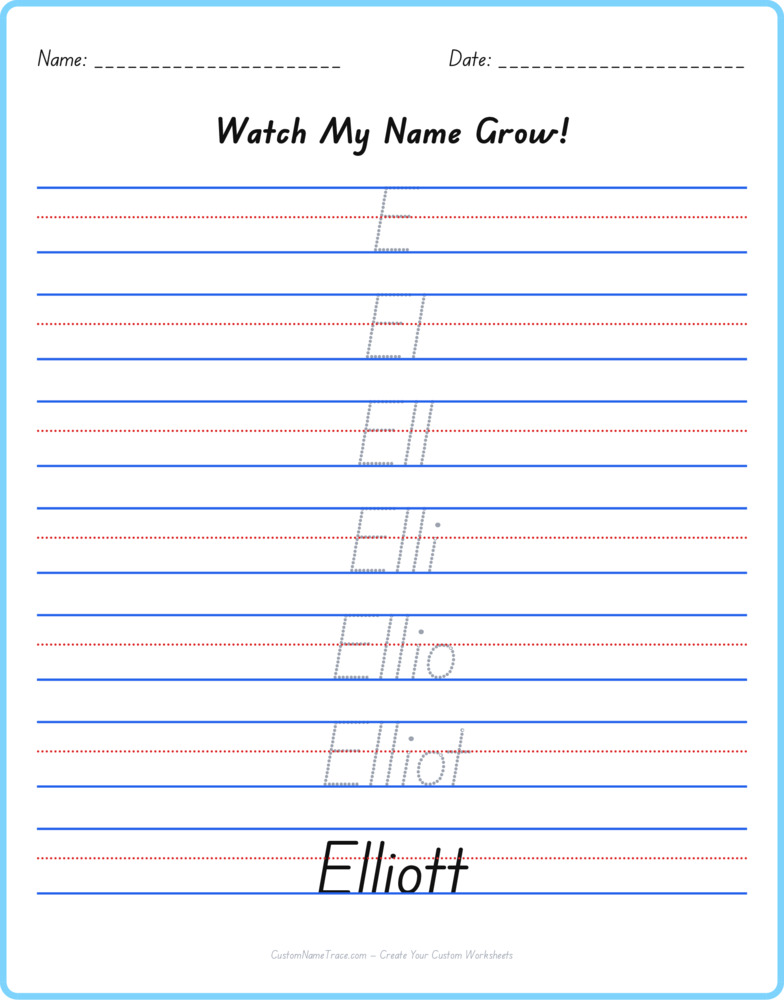 Free Elliott custom name tracing - pyramid free worksheet