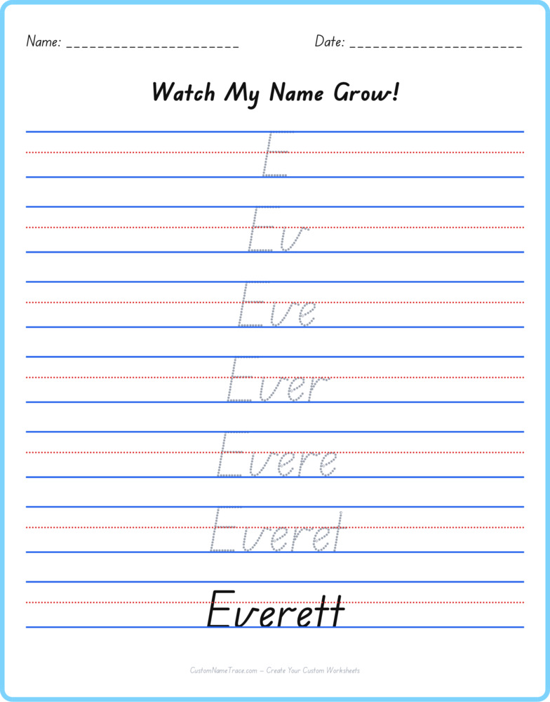Free Everett custom name tracing - pyramid free worksheet