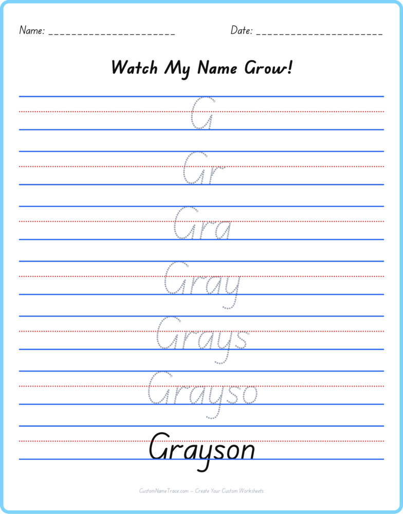 Free Grayson custom name tracing - pyramid free worksheet