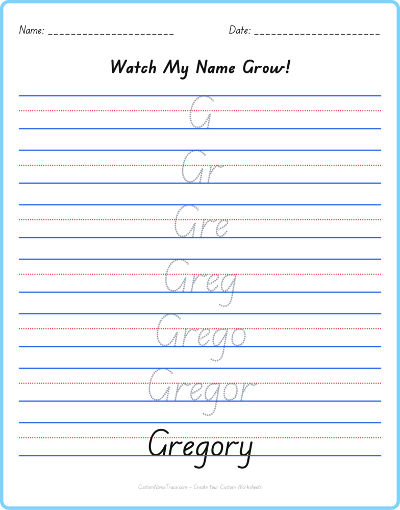 Free Gregory custom name tracing - pyramid free worksheet