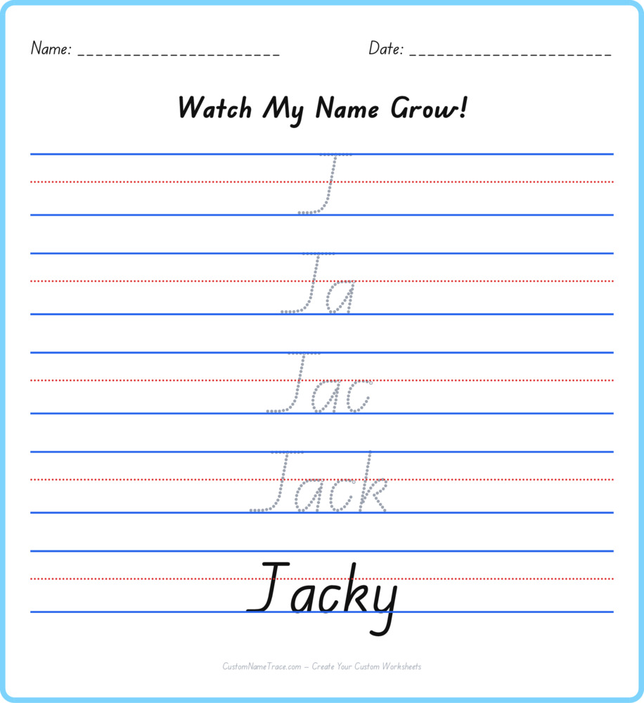 Free Jacky custom name tracing - pyramid free worksheet