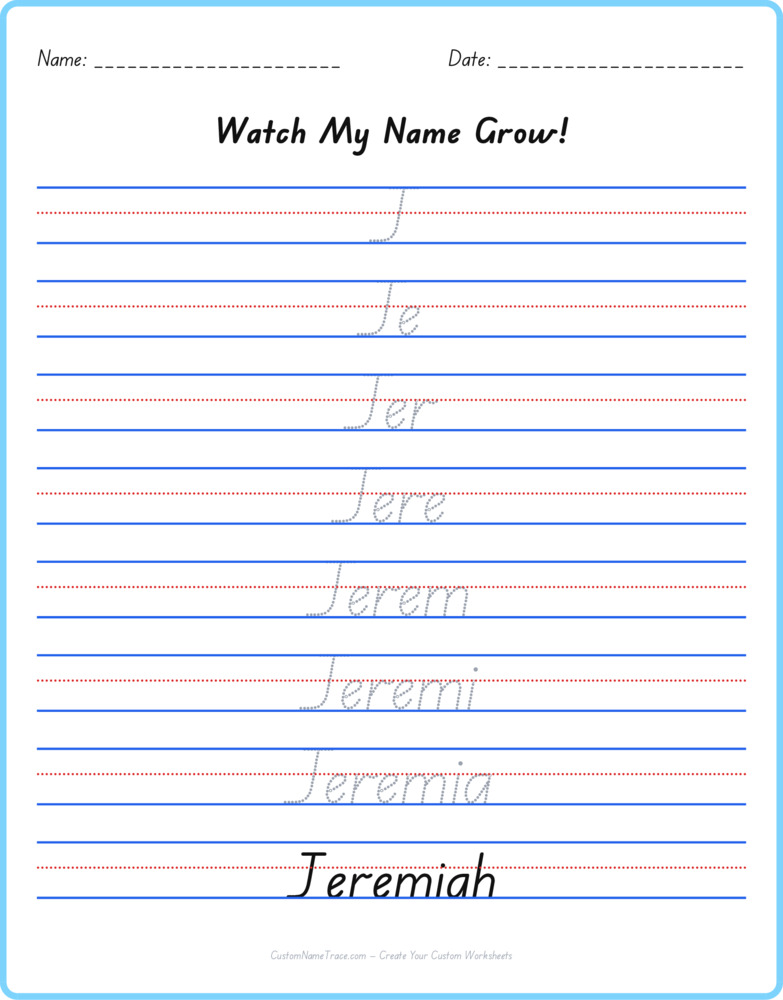 Free Jeremiah custom name tracing - pyramid free worksheet