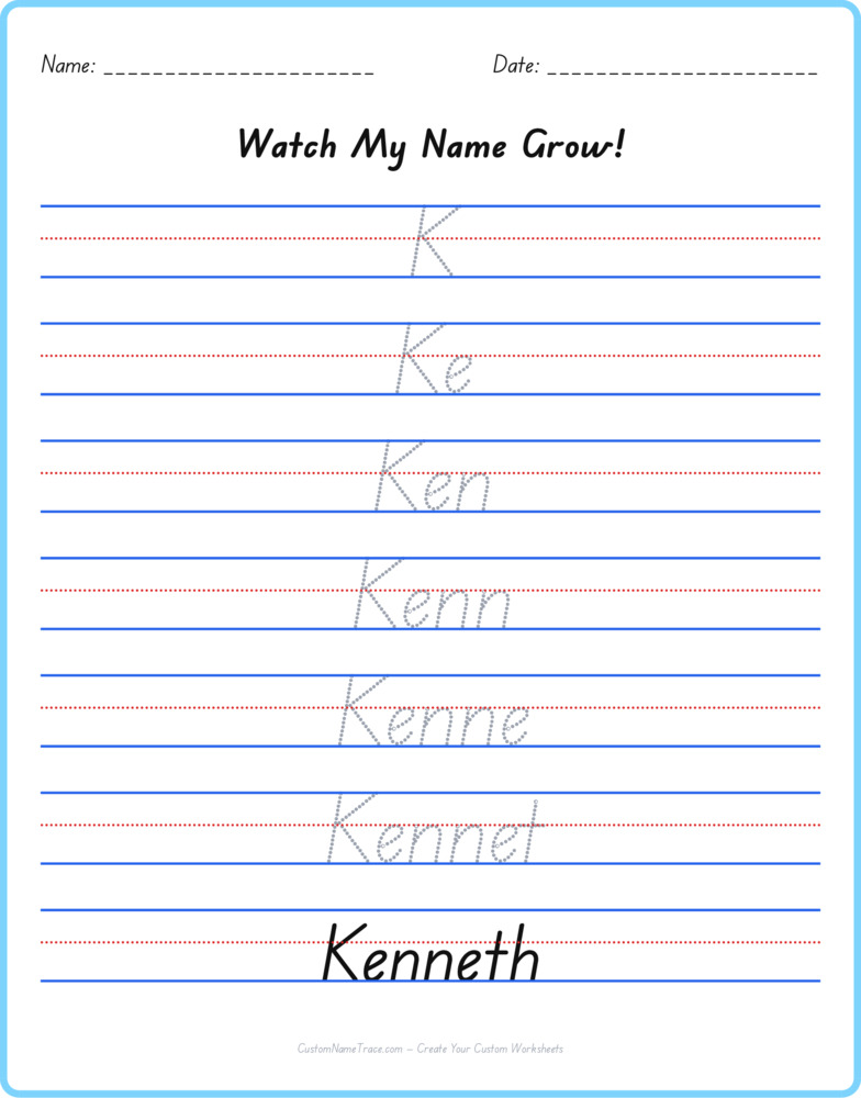 Free Kenneth custom name tracing - pyramid free worksheet