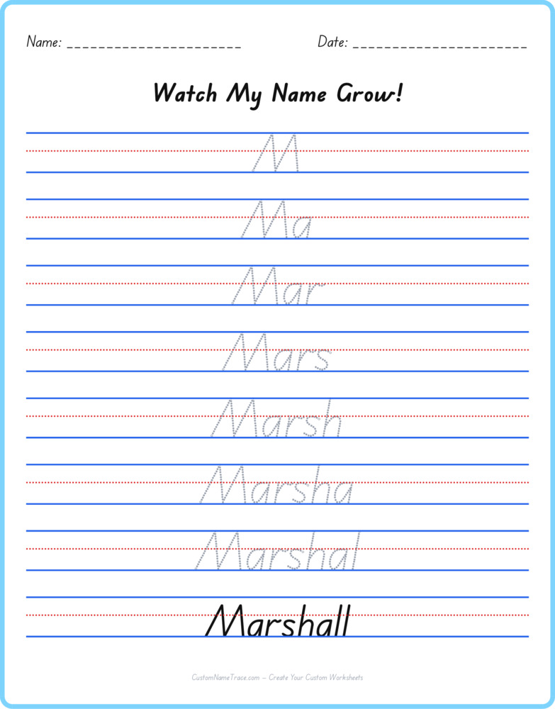 Free Marshall custom name tracing - pyramid free worksheet