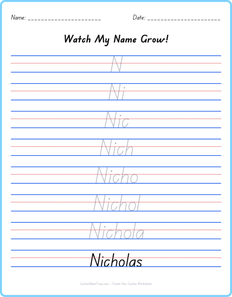 Free Nicholas custom name tracing - pyramid free worksheet