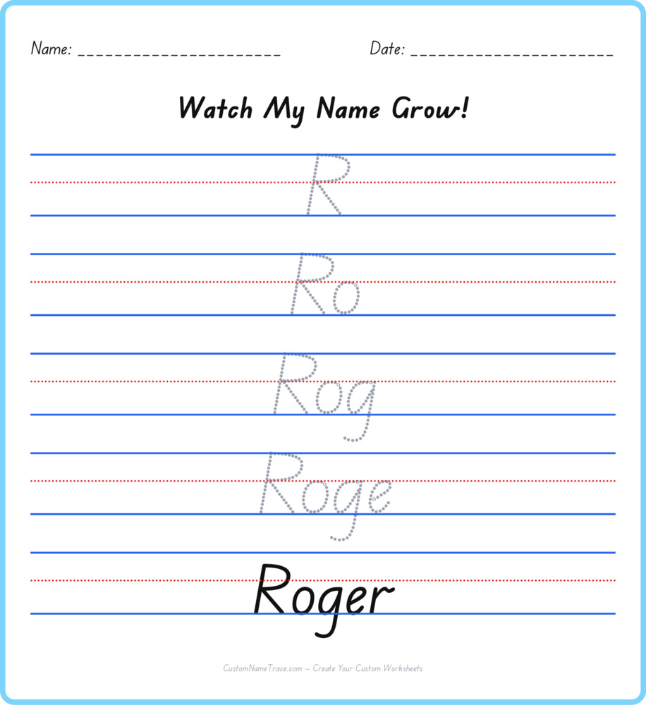 Free Roger custom name tracing - pyramid free worksheet
