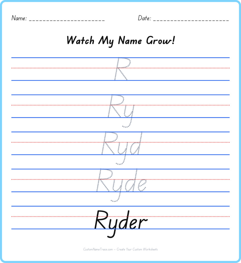 Free Ryder custom name tracing - pyramid free worksheet