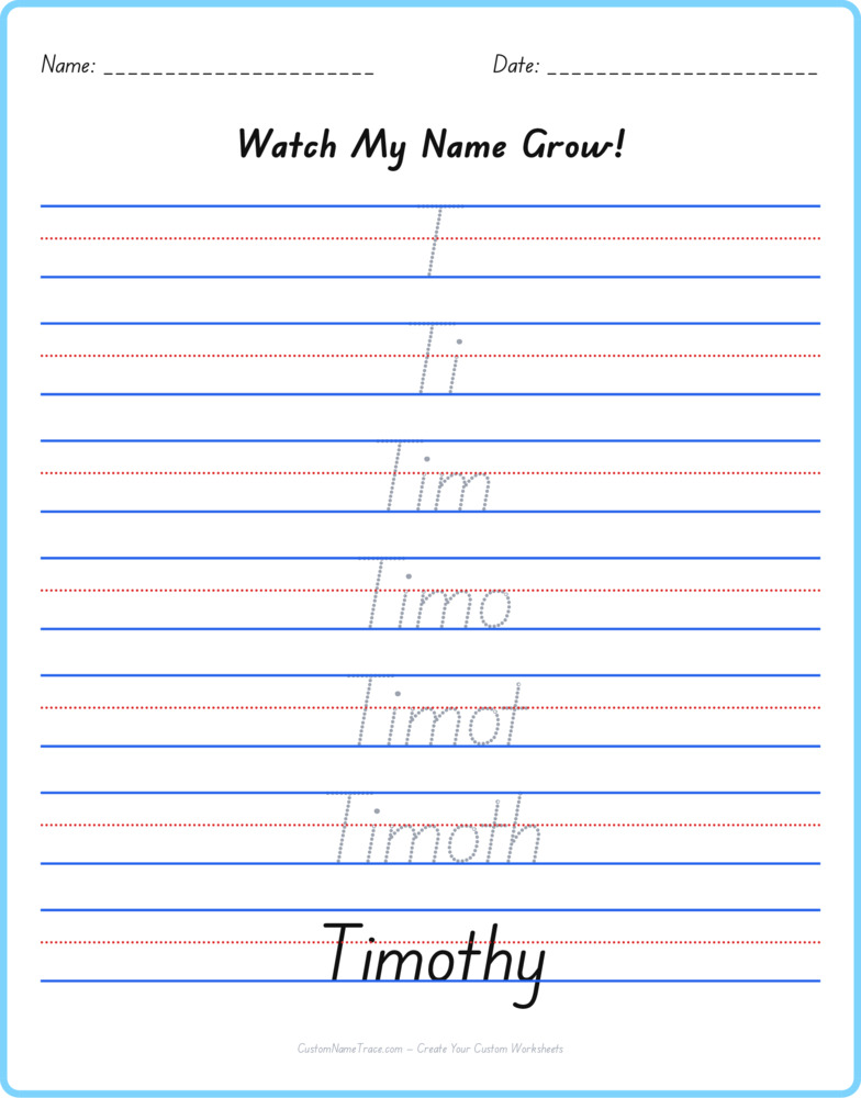Free Timothy custom name tracing - pyramid free worksheet