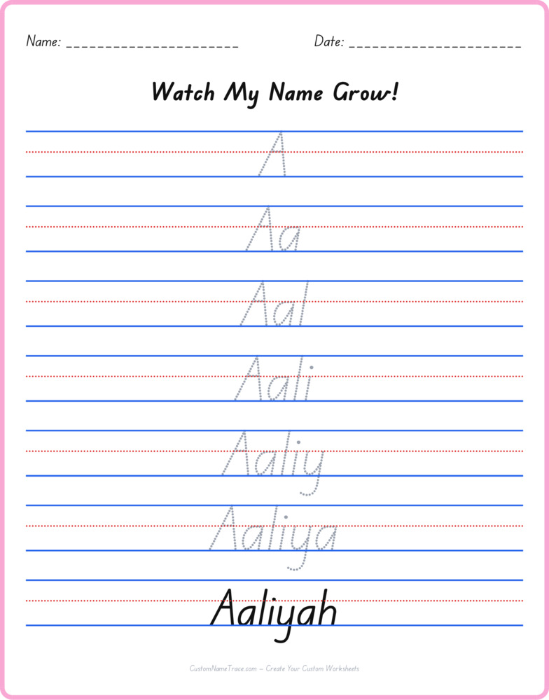 Free Aaliyah custom name tracing - pyramid free worksheet