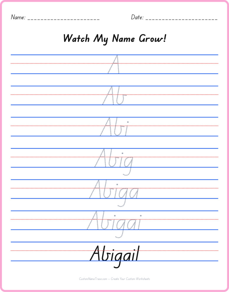 Free Abigail custom name tracing - pyramid free worksheet