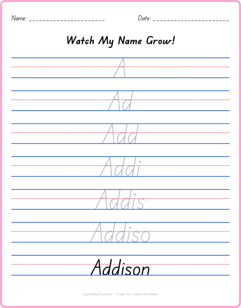 Free Addison custom name tracing - pyramid free worksheet