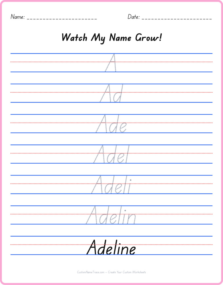 Free Adeline custom name tracing - pyramid free worksheet