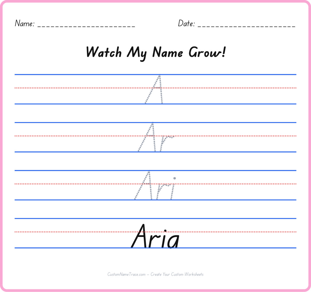 Free Aria custom name tracing - pyramid free worksheet