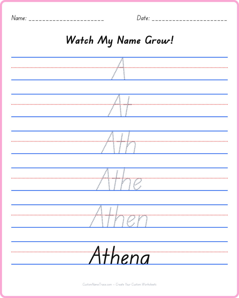 Free Athena custom name tracing - pyramid free worksheet