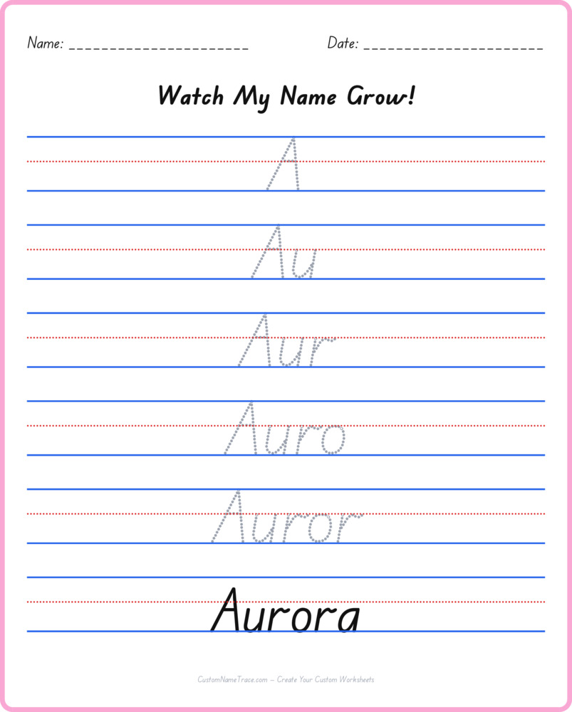 Free Aurora custom name tracing - pyramid free worksheet
