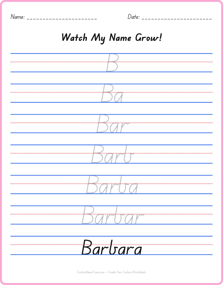 Free Barbara custom name tracing - pyramid free worksheet