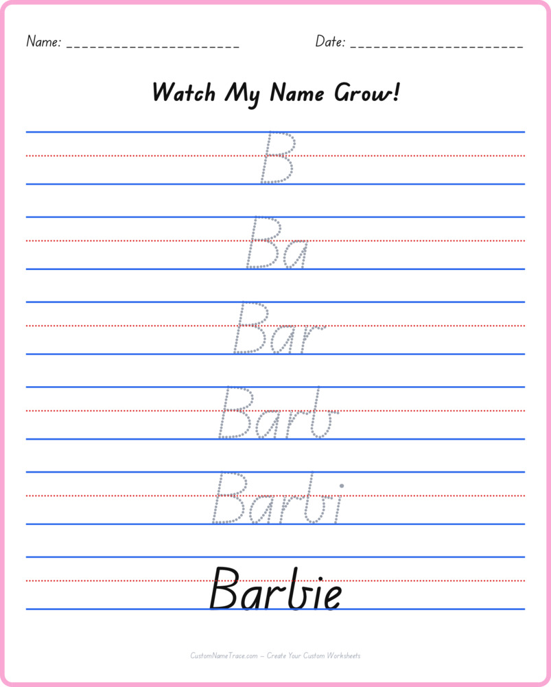 Free Barbie custom name tracing - pyramid free worksheet