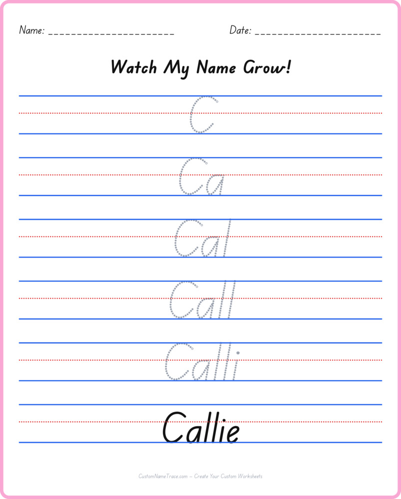 Free Callie custom name tracing - pyramid free worksheet
