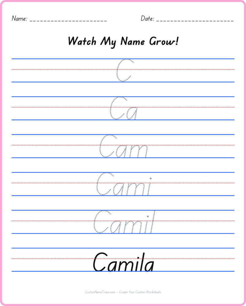 Free Camila custom name tracing - pyramid free worksheet