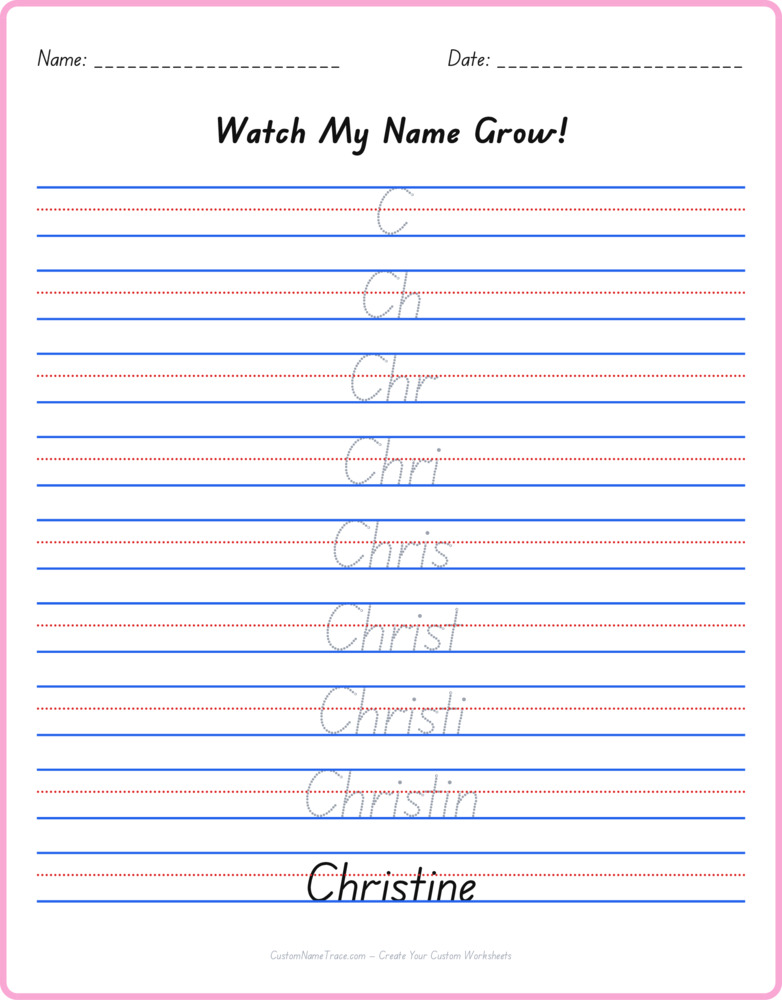 Free Christine custom name tracing - pyramid free worksheet